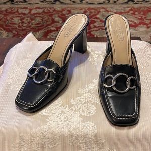 Coach Jacie leather heeled Mule 8.5 silver tone hardware block heel 3.5inch tall